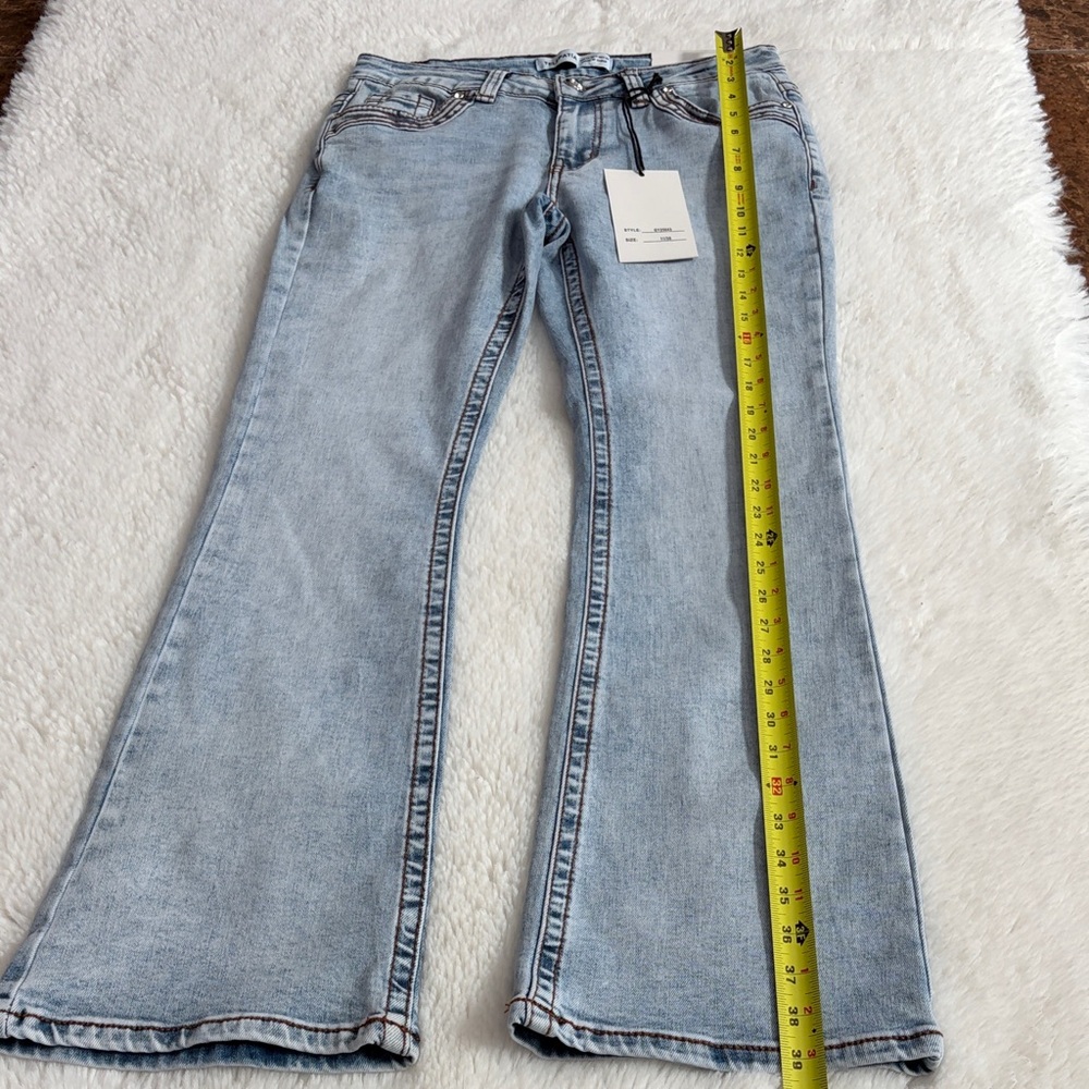 Telepatia Heart Embroidered Light Blue Bootcut Jeans,Size 11/30 - Picture 12 of 17